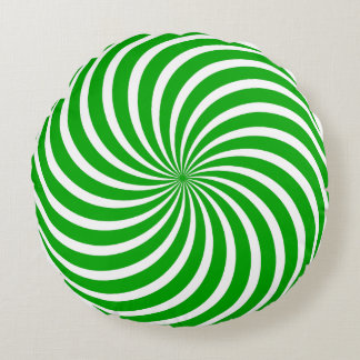 Coussins Ronds Green and White Peppermint Candy Holiday Christmas
