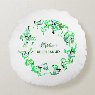 Coussins Ronds Green Crest Nom personnalisé Mariage Bridesmaid Fa