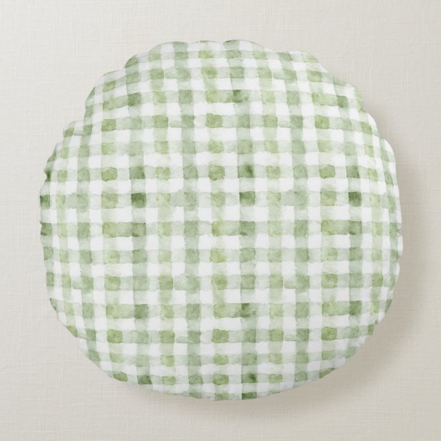Coussins Ronds Green White Plaid Glitter (Devant)