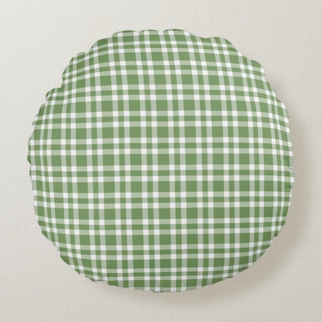 Coussins Ronds Green White Plaid Pattern (Devant)