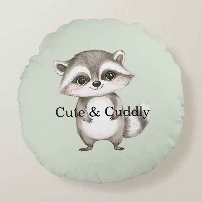 Coussins Ronds Green White Plaid Stripes Raccoon (Devant)