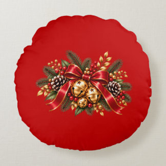Coussins Ronds Grelots de Noël Rouge Ruban Festif