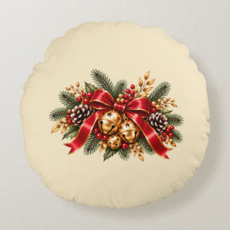 Coussins Ronds Grelots de Noël Rouge Ruban Festif