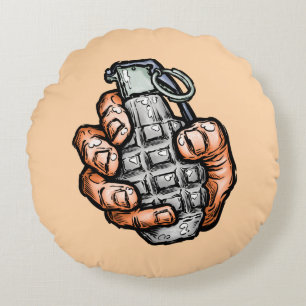 Coussins Ronds Grenade À La Main En Style Bande Dessinée