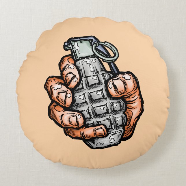 Coussins Ronds Grenade À La Main En Style Bande Dessinée (Devant)