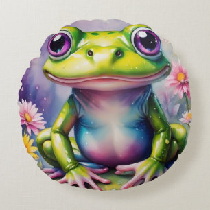Coussins Ronds Grenouille Avec Art numérique Fleur