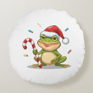 Coussins Ronds Grenouille de Noël mignonne avec canne à sucre - V