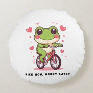 Coussins Ronds Grenouille Mignonne à Vélo Cadeau Drôle pour les