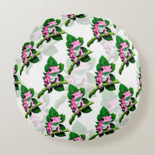 Coussins Ronds Grenouille Rose Sur La Feuille Verte Motif Design