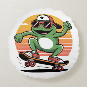 Coussins Ronds Grenouille sur skateboard
