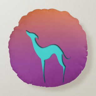 Coussins Ronds Greyhound Whippet chien bleu orange violet ombre