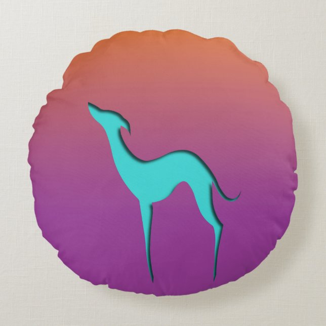 Coussins Ronds Greyhound Whippet chien bleu orange violet ombre (Devant)