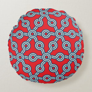 Coussins Ronds Grille hexagonale, bleu rouge, motif géométrique.