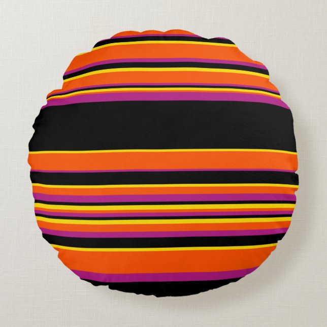 Coussins Ronds Grilles complexes - Noir, Rose, Orange et Jaune (Devant)