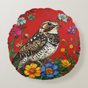 Coussins Ronds Grimpeur Fleur Sauvage sur Fond Rouge