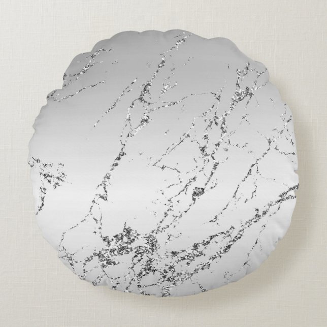 Coussins Ronds Gris Argent Pailleté Faux Glitter (Devant)
