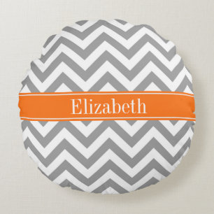 Coussins Ronds Gris foncé Blanc Chevron Citrouille Monogramme LG