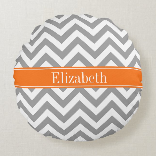 Coussins Ronds Gris foncé Blanc Chevron Citrouille Monogramme LG  (Devant)