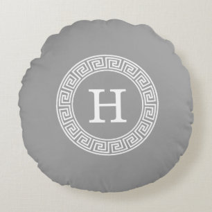 Coussins Ronds Gris foncé Gris Clé grecque Cadre Rnd Premier Mono