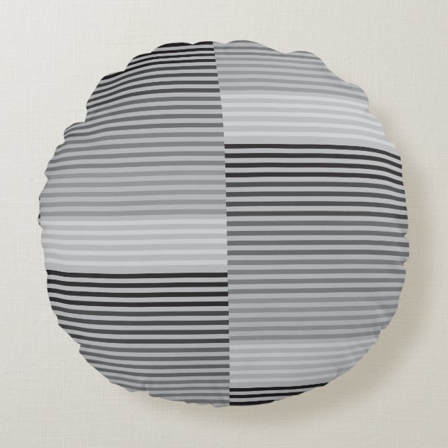 Coussins Ronds Gris, Noir, Rayures Blanches (Devant)
