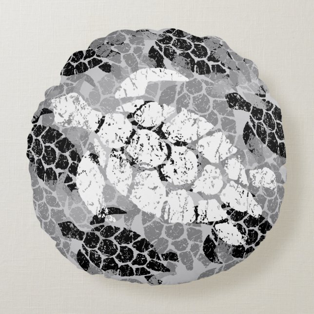 Coussins Ronds Gris réversible hawaïen de tortue de mer de Honu (Devant)