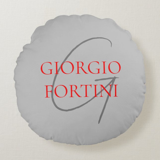 Coussins Ronds Gris Rouge Votre nom Monogramme initial Moderne (Devant)