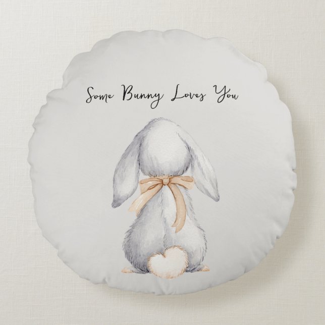 Coussins Ronds Gris Some Bunny vous aime (Devant)