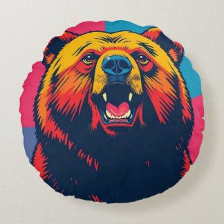 Coussins Ronds Grizzly Bear Pop Art