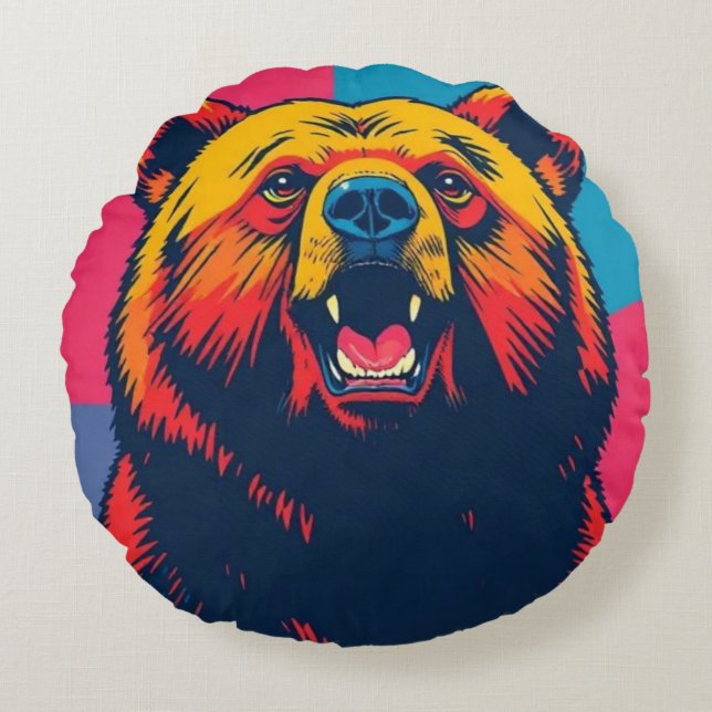 Coussins Ronds Grizzly Bear Pop Art (Devant)