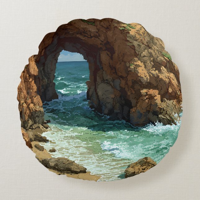 Coussins Ronds Grotte océanique pixel art (Devant)