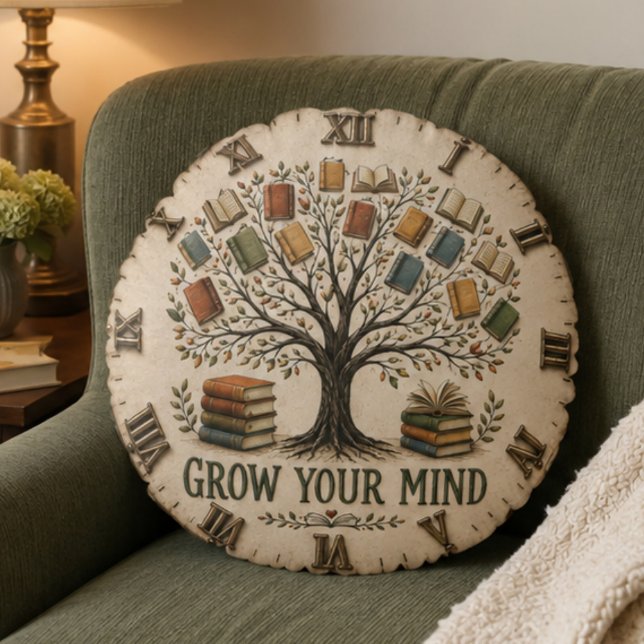 Coussins Ronds Grow Your Mind Book  Reading Teacher Gift (Créateur téléchargé)