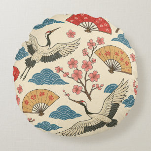 Coussins Ronds Grue japonaise motif Sakura Traditionnel japonais