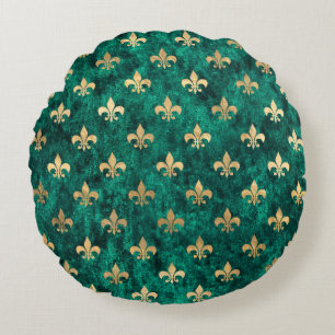 Coussins Ronds Grunge Green Velvet Fleur De Lis Mardi Gras