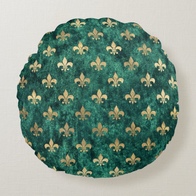 Coussins Ronds Grunge Green Velvet Fleur De Lis Mardi Gras (Devant)