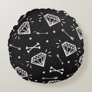 Coussins Ronds Grunge rock : diamants, os motif.