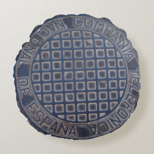 Coussins Ronds Grungy Telefonica Espanica Manhole