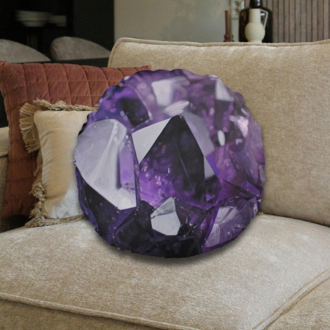 Coussins Ronds guérison du quartz d'esprit améthyste violet holis (spirit quartz healing holistic purple amethyst round pillow)