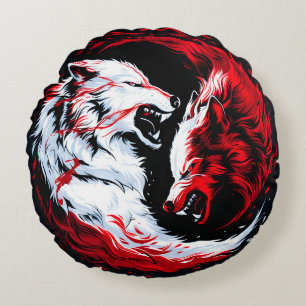 Coussins Ronds Guerrier Loup Cosmique Rouge Blanc