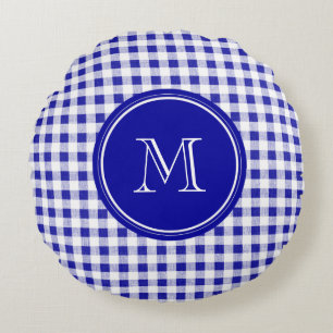 Coussins Ronds Guingan de bleu marine et de blanc, votre