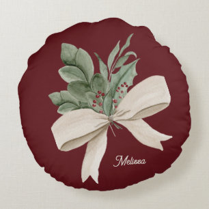Coussins Ronds Guirlande de Noël personnalisée à l'aquarelle