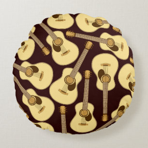 Coussins Ronds Guitare dessinée à la main sans couture motif