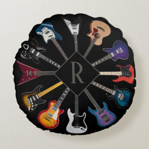 Coussins Ronds Guitare électrique personnalisée cercle noir