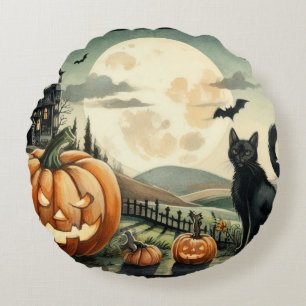 Coussins Ronds Halloween/Automne/Automne/citrouille/chat