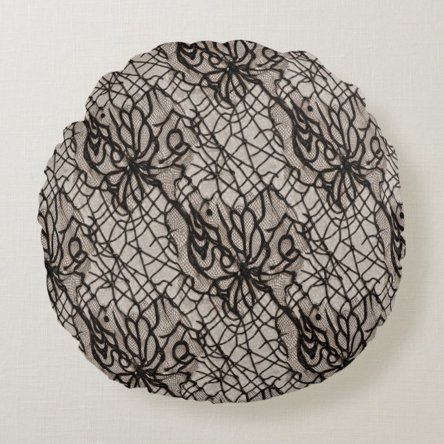 Coussins Ronds Halloween Black Lace Spider Web sans couture (Devant)