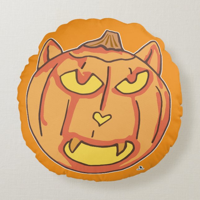 Coussins Ronds Halloween chat Jack-o-Lantern dessin amusant (Devant)