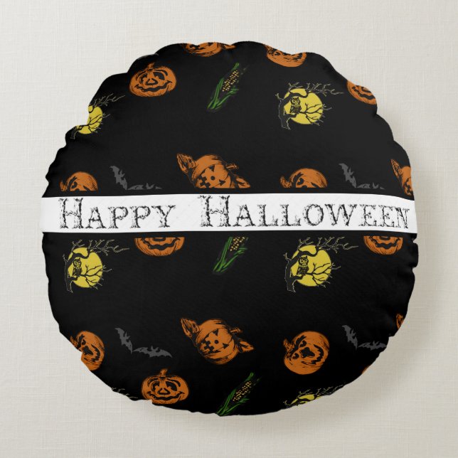 Coussins Ronds Halloween/citrouille/lanceur de batte (Devant)