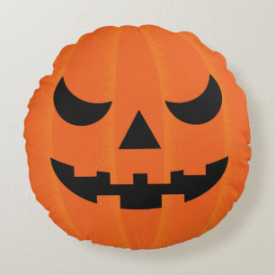 Coussins Ronds Halloween Citrouille sculpté orange visage moyen r