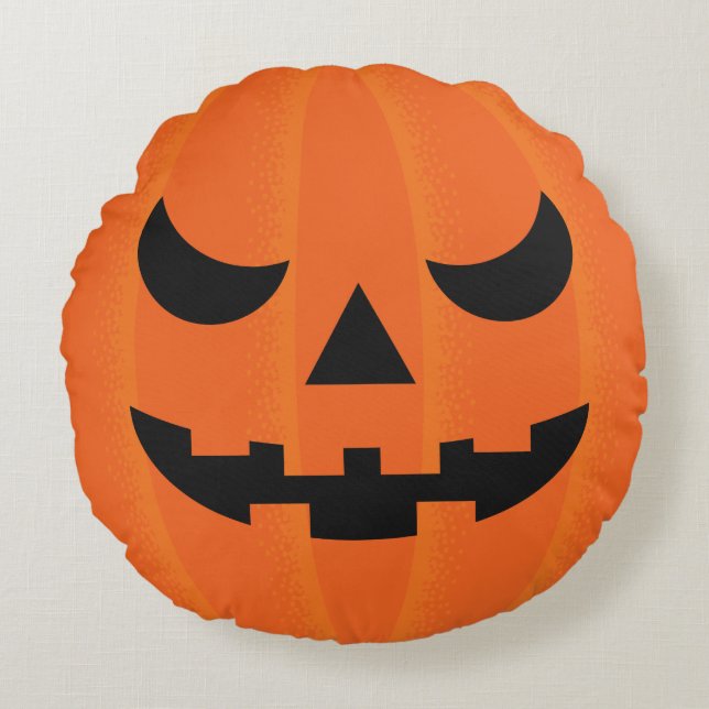 Coussins Ronds Halloween Citrouille sculpté orange visage moyen r (Devant)