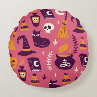 Coussins Ronds Halloween dessiné à la main, motif éffrayant sans 
