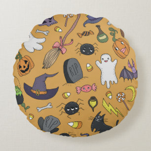 Coussins Ronds Halloween Doodle Objets Motif sans couture